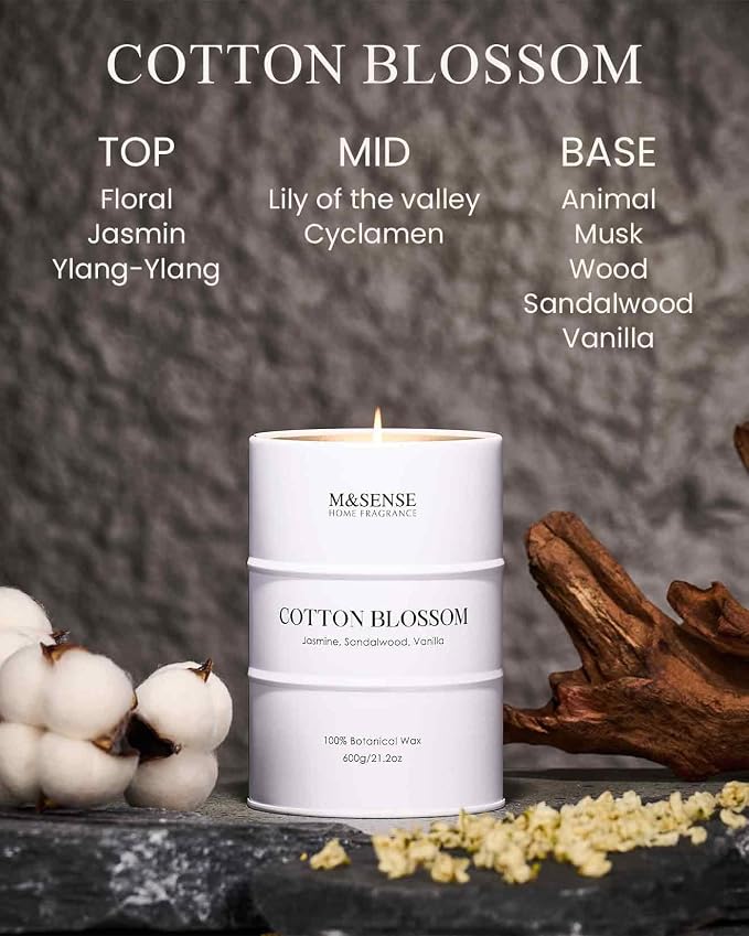 M&SENSE Cotton Blossom Scented Candles Large, Natural Soy Candles 21.2oz 120 - Image 2