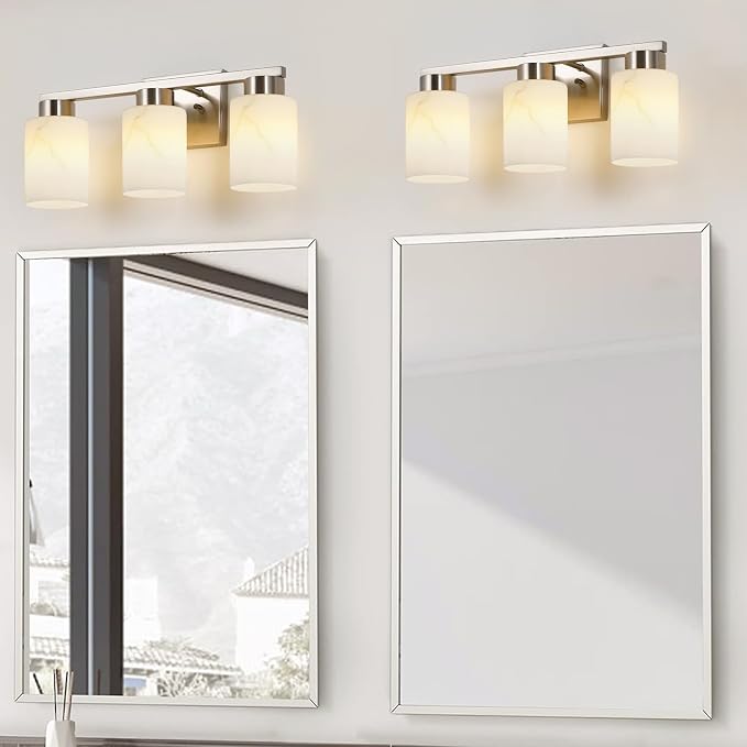 3-Light Bathroom Light Fixtures, Modern Vanity Lights, Brushed Nickel Metal - Image 7