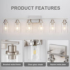6 Light Bathroom Light Fixtures Brushed Nickel Vanity Light Over Mirror Modern - Image 7