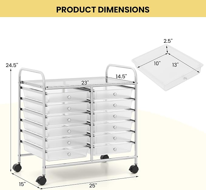 Giantex 12 Drawers Rolling Cart, Mobile Storage Drawer Cart, Classroom - Image 3