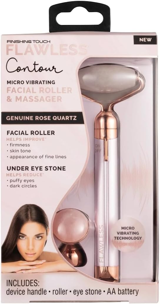 Finishing Touch Flawless Contour Vibrating Facial Roller & Massager, Rose Quartz - Image 5