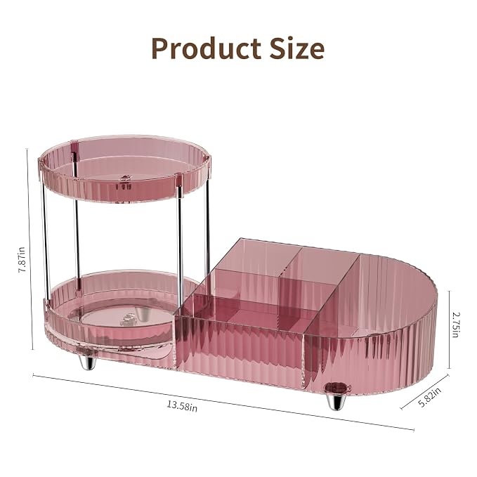 360 Rotating Makeup Organizer for Vanity, 2 Perfume Trays - Image 7