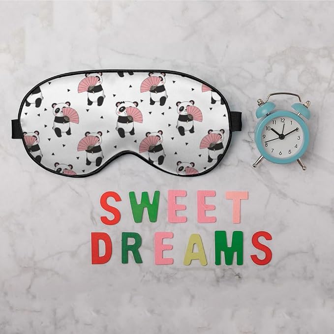 Cute Panda Bears Silk Eye Mask Sleep Mask Dandelion Pink Flower Cute Cartoon - Image 6