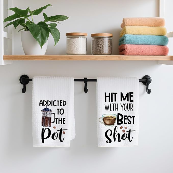 2PCS Coffee Kitchen Towels, Funny Farmhouse Rustic Reusable Absorbent Waffle - Image 4