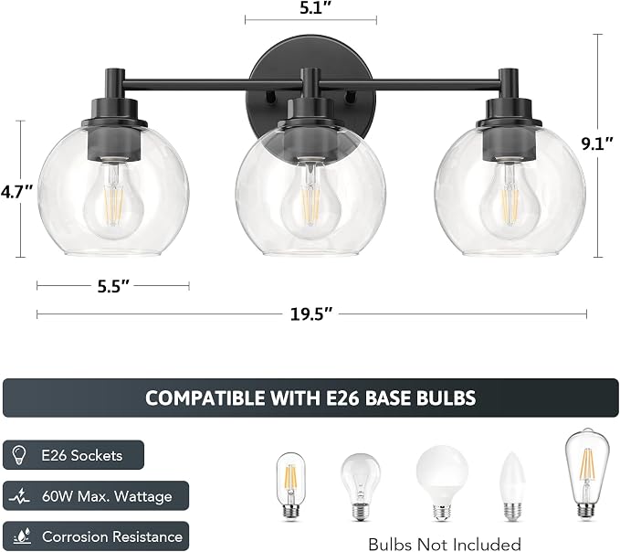 VONLUCE Bathroom Light Fixtures, 3-Light Vanity Light - Image 5