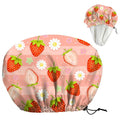 Strawberries Reusable Shower Cap Cute Fruit Double Layer Waterproof Shower Caps by DELORIGIN