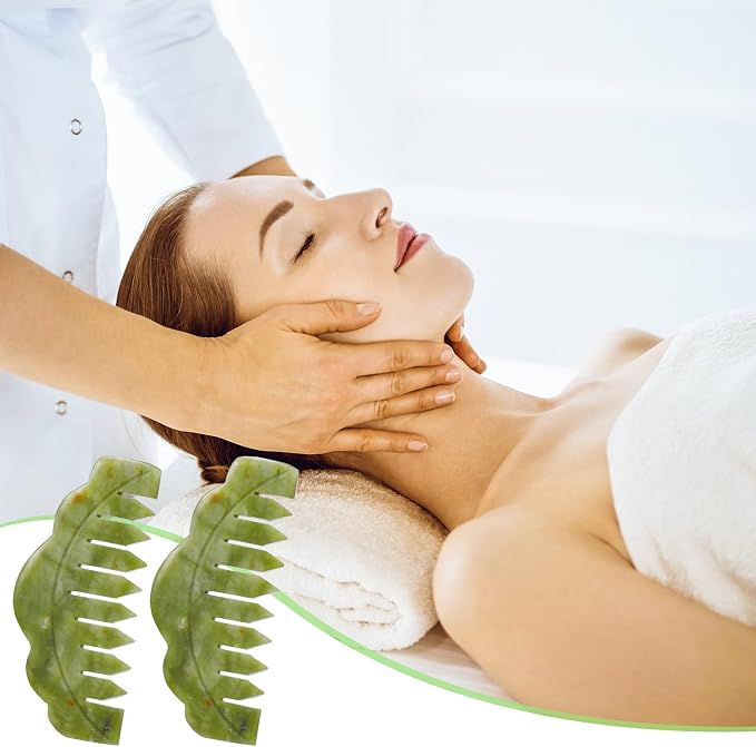 Geiserailie 2 Pcs Jade Combs Esthetician Supplies Massage Stone Hair Gua Sha - Image 5