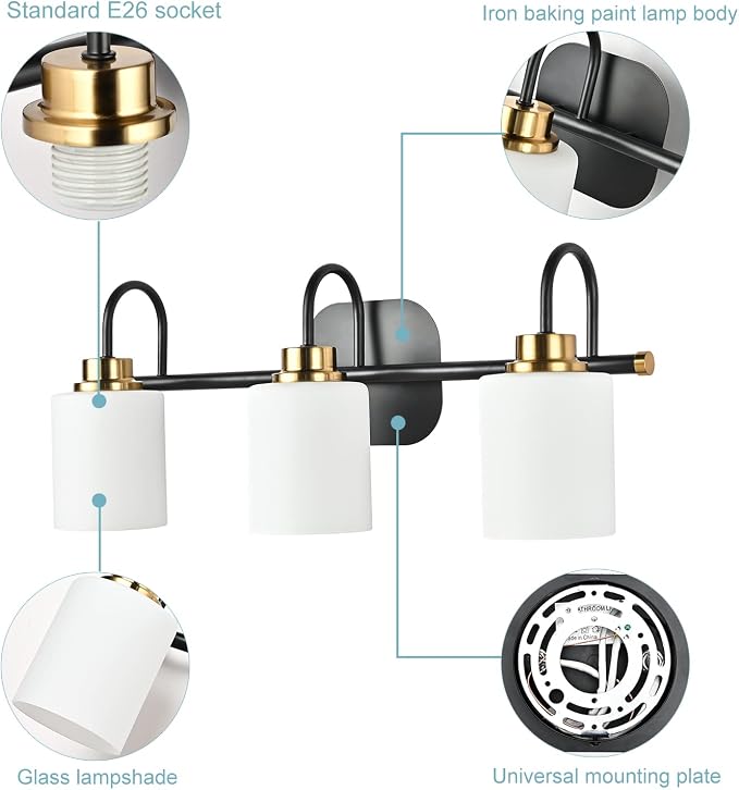 Mid Century Modern Matte Black and Gold 3 Lights Milky Glass Wall Light Fixture - Image 4