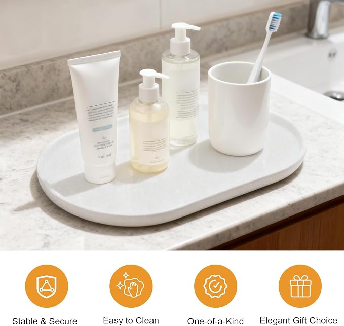 Pure Natural Marble Tray for Bathroom, Sink. Cosmetics, toiletries, etc. can be - Image 3
