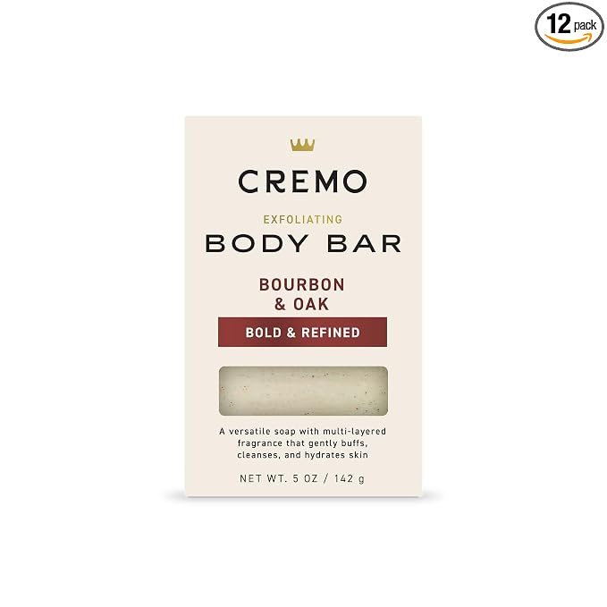 Cremo Exfoliating Body Bar for Men, Bourbon & Oak Scent, Cleanses and Hydrates by CremoCompany