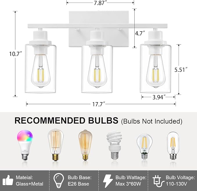 3 Light White Bathroom Light Fixtures Vanity Light Over Mirror Modern Wall - Image 3