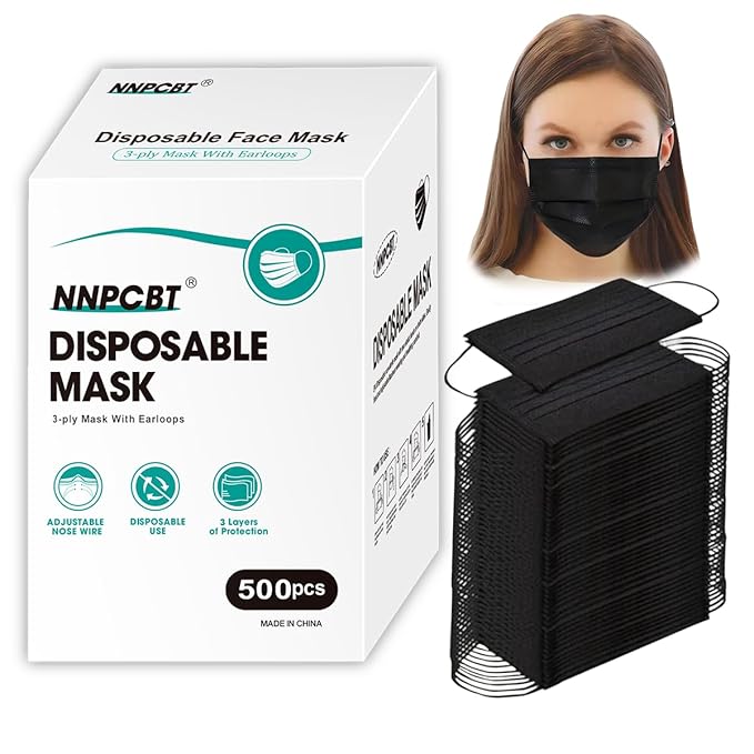 NNPCBT 500PCS 3 ply black disposable masks filter mask by NNPCBT