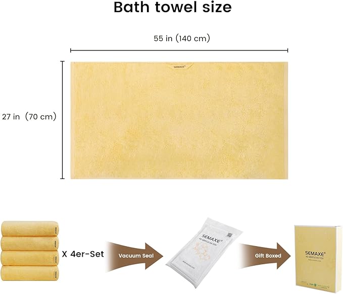 SEMAXE 4 Piece Yellow Bath Towel Set - Image 2