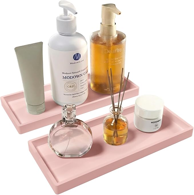 Bathroom Vanity Tray 2 Pack, 11.8 x 5 Inch Silicone Bathroom Counter Tray by BLESWIN
