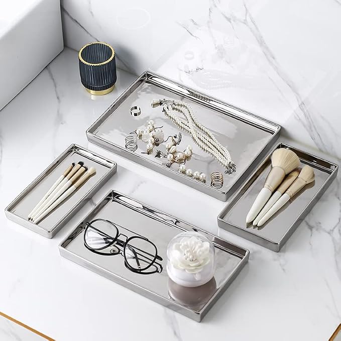 Jewelry Dish Tray Ceramic Trinket Tray Rectangte Vanity Makeup Mirror Tray - Image 2