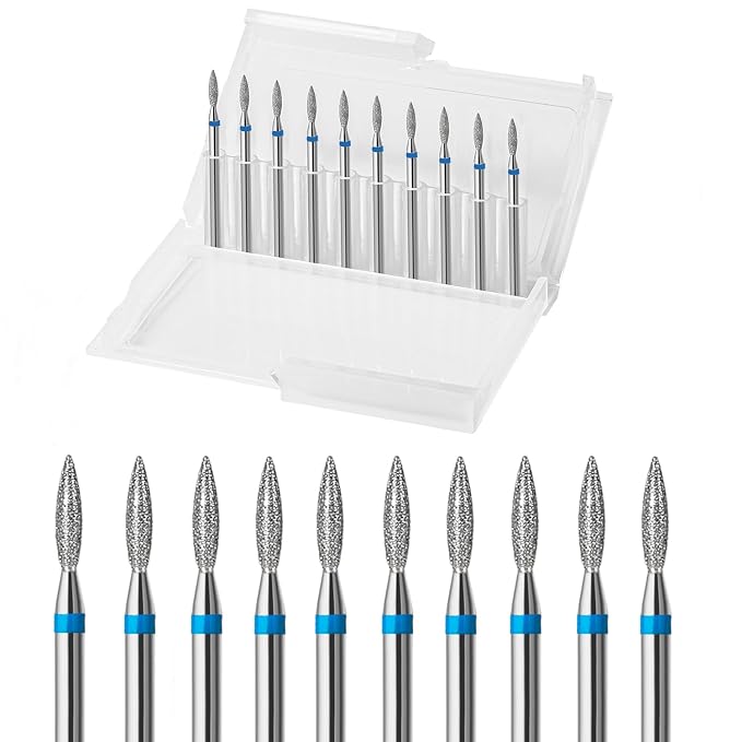 10pcs Diamond Flame Cuticle Drill Bits Set, Professional Cuticle Nail Drill Bits by ERUIKA
