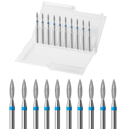 10pcs Diamond Flame Cuticle Drill Bits Set, Professional Cuticle Nail Drill Bits by ERUIKA