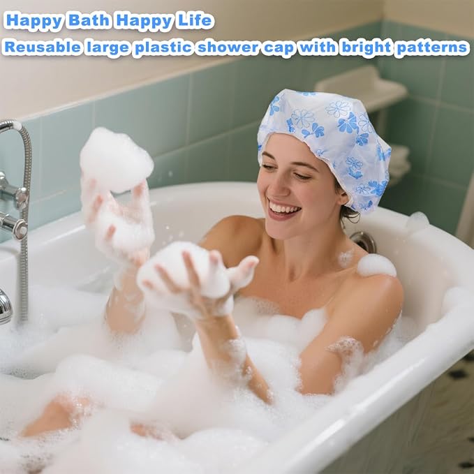 18 Pack Shower Caps for Women, Waterproof Reusable & Disposable Adjustable Bath - Image 6
