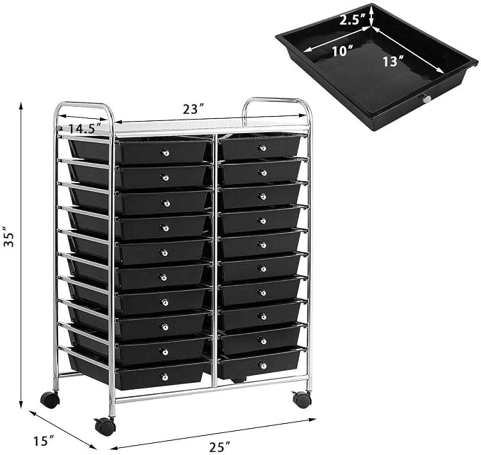 Giantex 20 Drawer Rolling Storage Cart Tools Scrapbook Paper Office School - Image 3