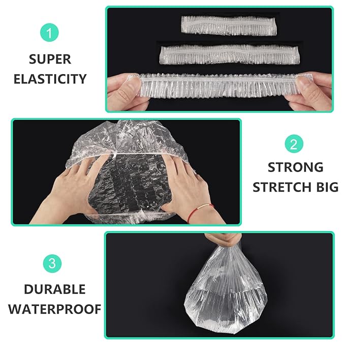 Keeygo Disposable Shower Caps 100 PCS Bath Caps Clear Waterproof Plastic Wraps - Image 2