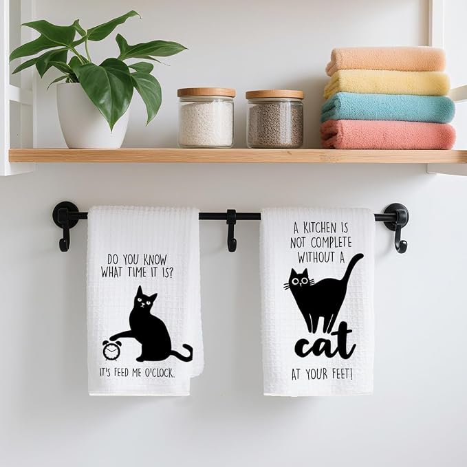 2Pcs Cat Kitchen Towels "The Secret Ingredient Is Cat Hair" Design Farmhouse - Image 4