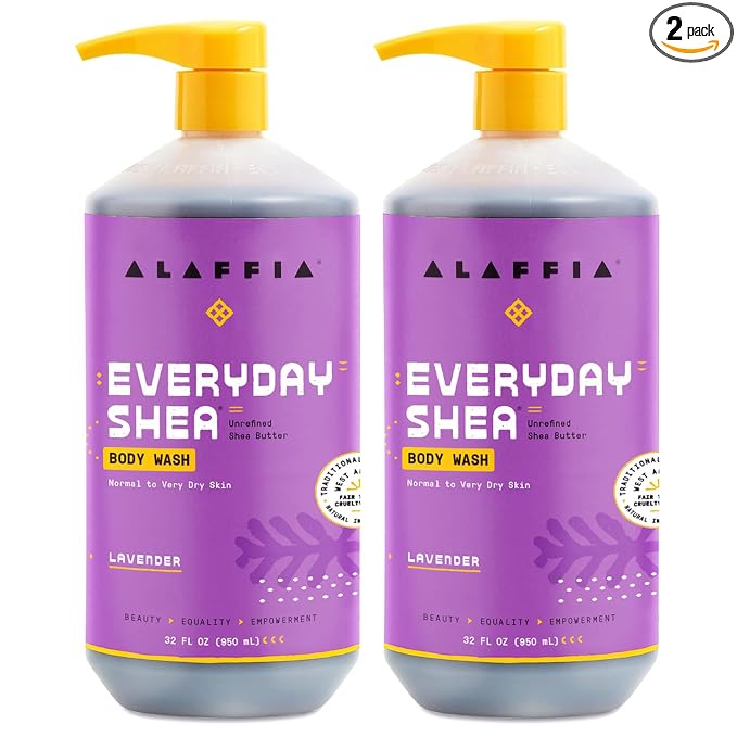 Alaffia Body Wash, EveryDay Shea, Lavender 2-Pack – Gentle Skin Cleanser by Alaffia