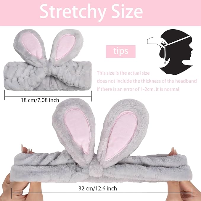 musejoy 2 Pcs Headband Bunny Ears Headband Cute Spa Headbands - Image 6