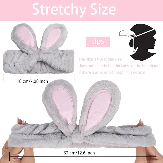 musejoy 2 Pcs Headband Bunny Ears Headband Cute Spa Headbands - Image 6