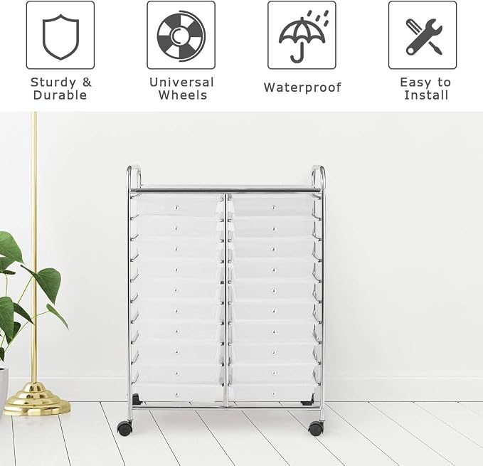 Giantex Storage Drawer Carts, 20-Drawer Organizer, Utility Cart on Wheels - Image 5