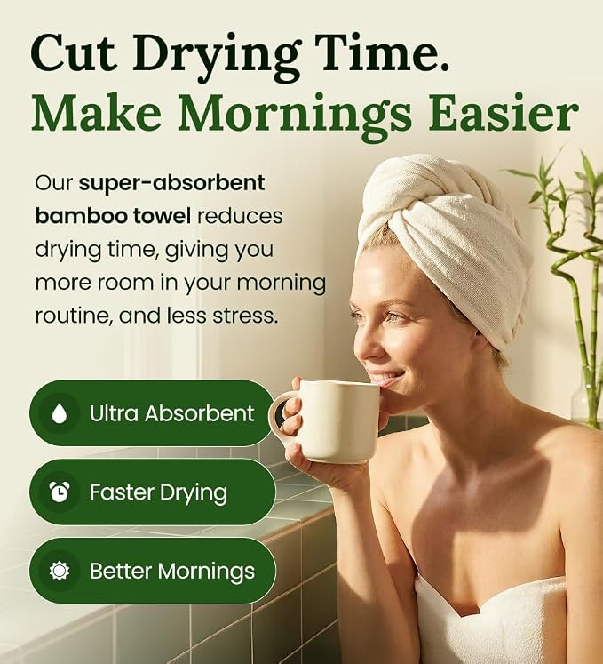 Hair Towel Wrap for Women, Bamboo Made for Advanced Absorption & Fast Drying - Image 3