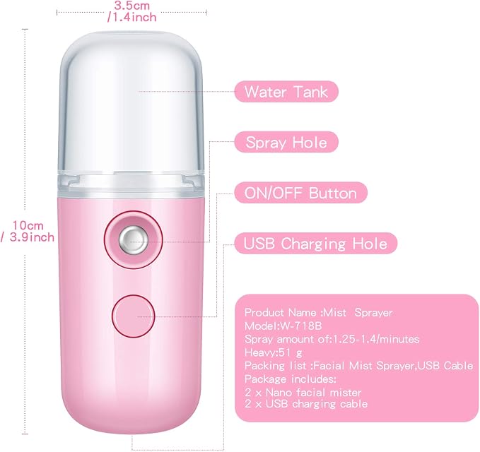 Honoson 2 Pack Nano Facial Mister Spray Bottle Handheld Humidifier Portable - Image 2