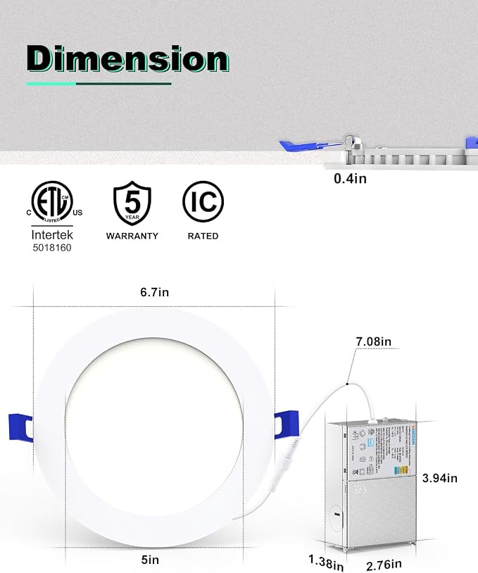 VOLISUN 12 Pack 6 Inch 5CCT Recessed Light - Image 5