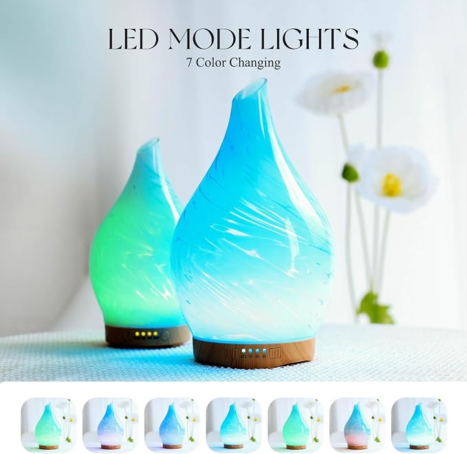 Porseme 280ml Essential Oil Diffuser Glass Color Changing Aroma Air Diffusers - Image 2