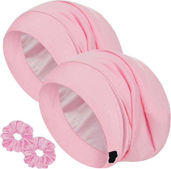 Sleep Cap Bonnet for Sleeping, Adjustable Cooling Ice Silk Lined Hair Bonnets by ROYBENS