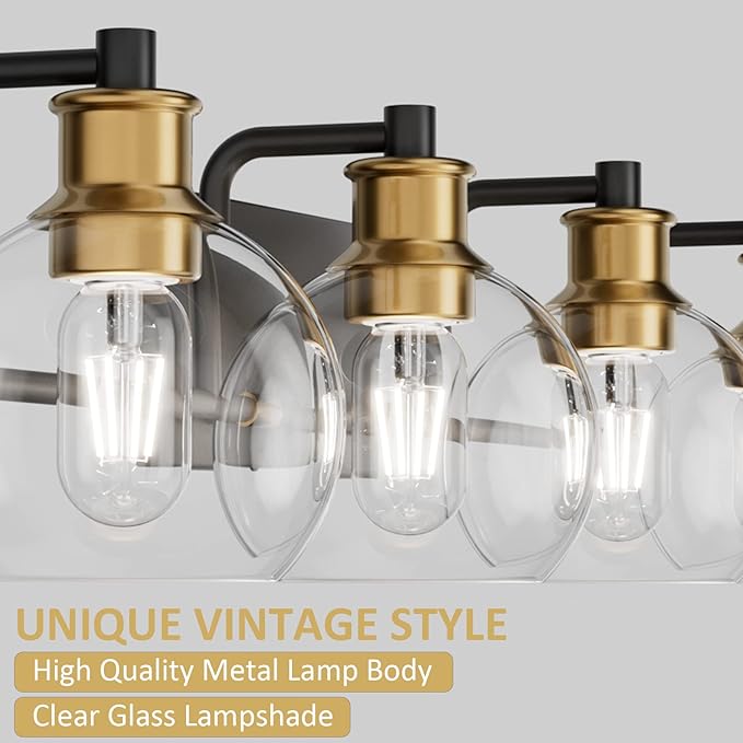 Tipace Industrial Bathroom Vanity Lighting Fixtures 4-Lights Vintage Black & - Image 6