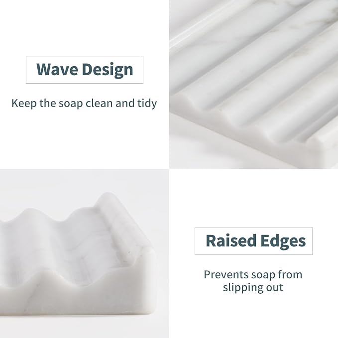 2 Pcs Soap Holder for Bathroom, Marble Soap Dish for Kitchen Countertop - Image 3