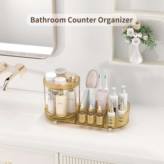 Rotating Makeup Organizer for Vanity, 2 Perfume Trays - Image 4