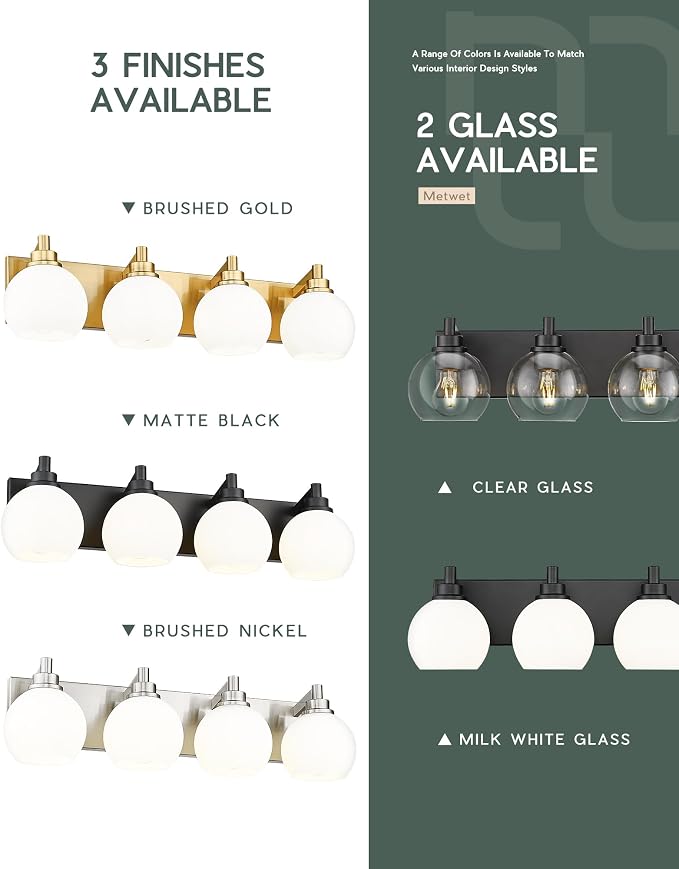 Bathroom Light Fixtures, 4 Light Matte Black Vanity Light, 26 Inch Modern Wall - Image 7