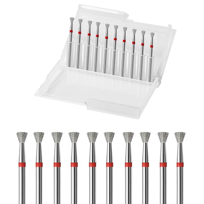 10pcs Inverted Cone Cuticle Drill Bits, Carbide Diamond Nail Bits by ERUIKA