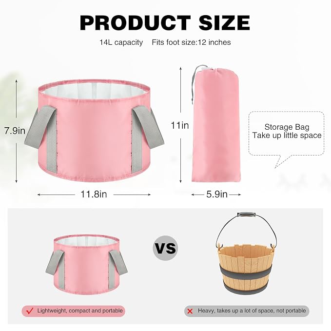 Maxcheck 14L 6 Pcs Pink Collapsible Foot Basin Tub Portable Soaking Feet Bath - Image 3