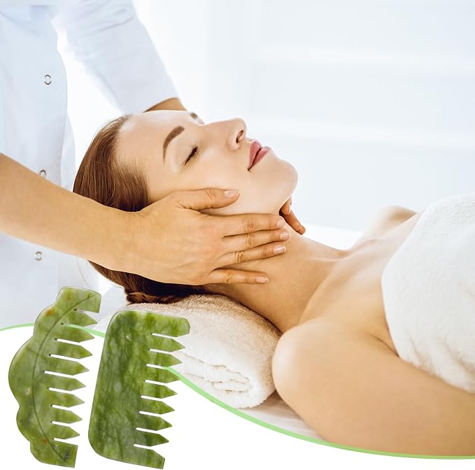 Geiserailie 2 Pcs Jade Combs Esthetician Supplies Massage Stone Hair Gua Sha - Image 5