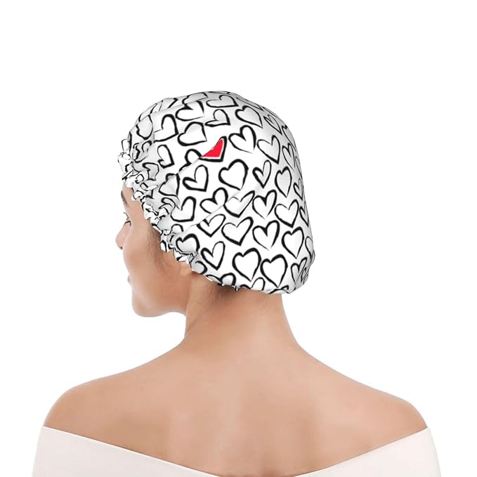 Love Hearts Shower Cap For Women Reusable Waterproof Double Layers Bath Cap - Image 7