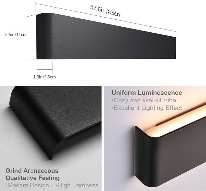 Aipsun 30W/32.6in Modern Black Vanity Light Indoor Modern Rectangular LED Wall - Image 6
