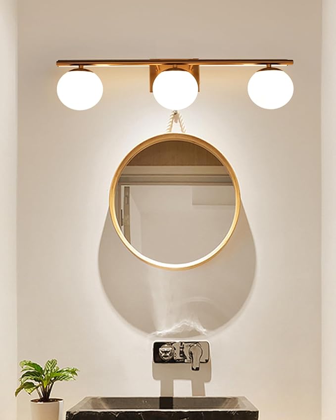 Brushed Brass Bathroom Vanity Light fixtures, 24‘’ 3 Lights Modern Globe Glass - Image 2