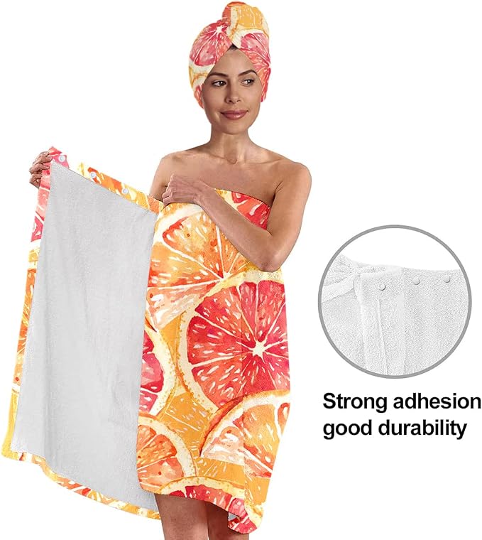 Citrus Print Bath Wrap and Hair Drying Towel Set – Microfiber Quick Dry Shower - Image 4
