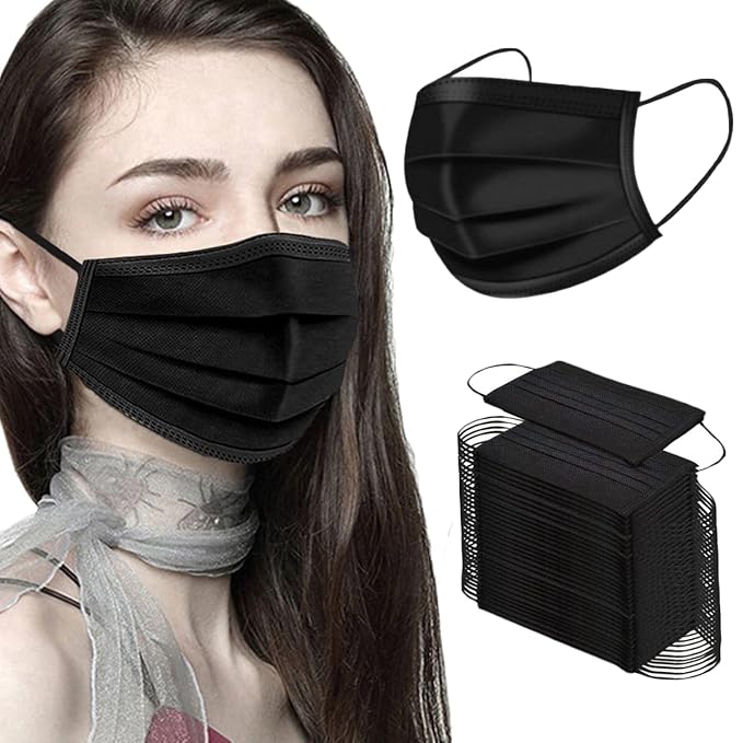 NNPCBT Black Disposable Face Masks 50PCS 3 Ply by NNPCBT
