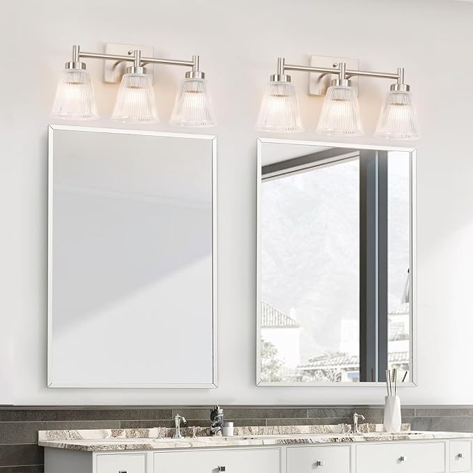 OCIOC Nickel Bathroom Vanity Light 3-Light Bathroom Light Fixtures Over Mirror - Image 8