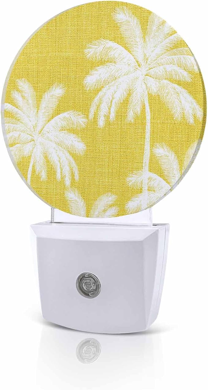 Night Lights Auto Sensor Tropical Palm Trees Night Light Yellow Linen Coastal by Home+L6