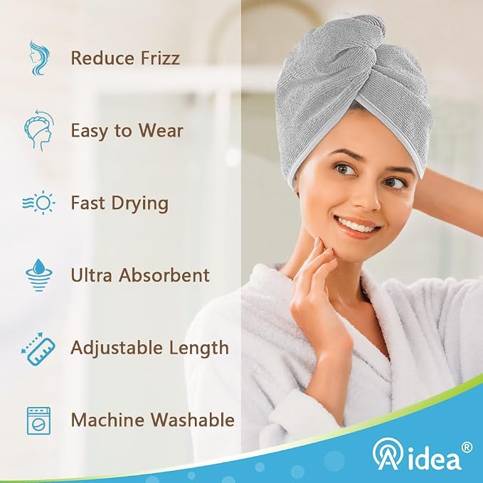 AIDEA Microfiber Hair Towel Wrap, 5 Pack Hair Turbans, Super Absorbent Quick - Image 4