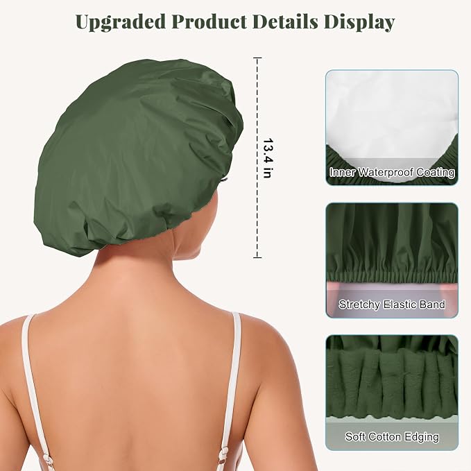 Shower Cap for Women Waterproof Reusable, Large Shower Cap Non-Slip - Image 2